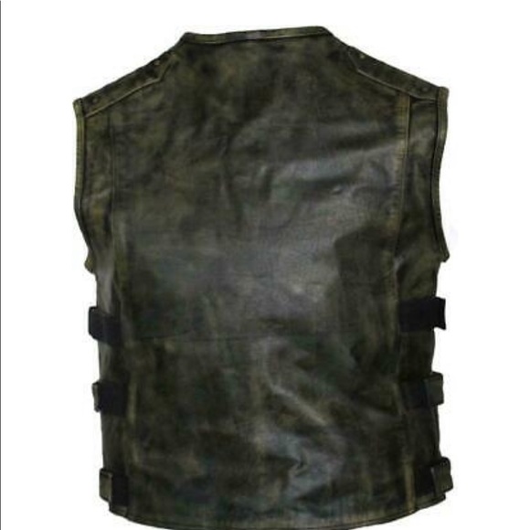 Men's Tactical Biker Style Side Buckle Motorcycle Leather Vest Concealed Carry - Picture 5 of 5